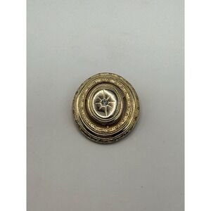 Vintage Avon Locket Gold Tone Oval Spinner Brooch Pin Victorian Styled Starburst